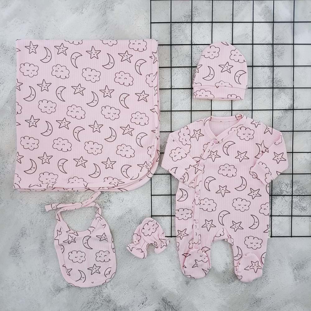 COŞAY BABY 25209 YILDIZ AY BULUT 5 Lİ TULUM SET - PEMBE - 0-3 AY