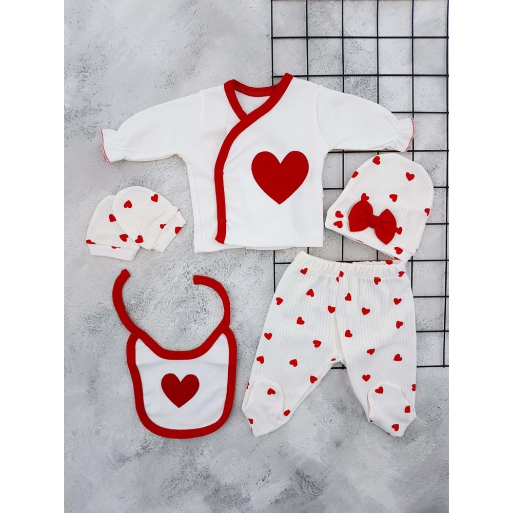 COŞAY BABY 25212 KALP NAKIŞLI 5 Lİ ZIBIN SET - KREM - 0-3 AY