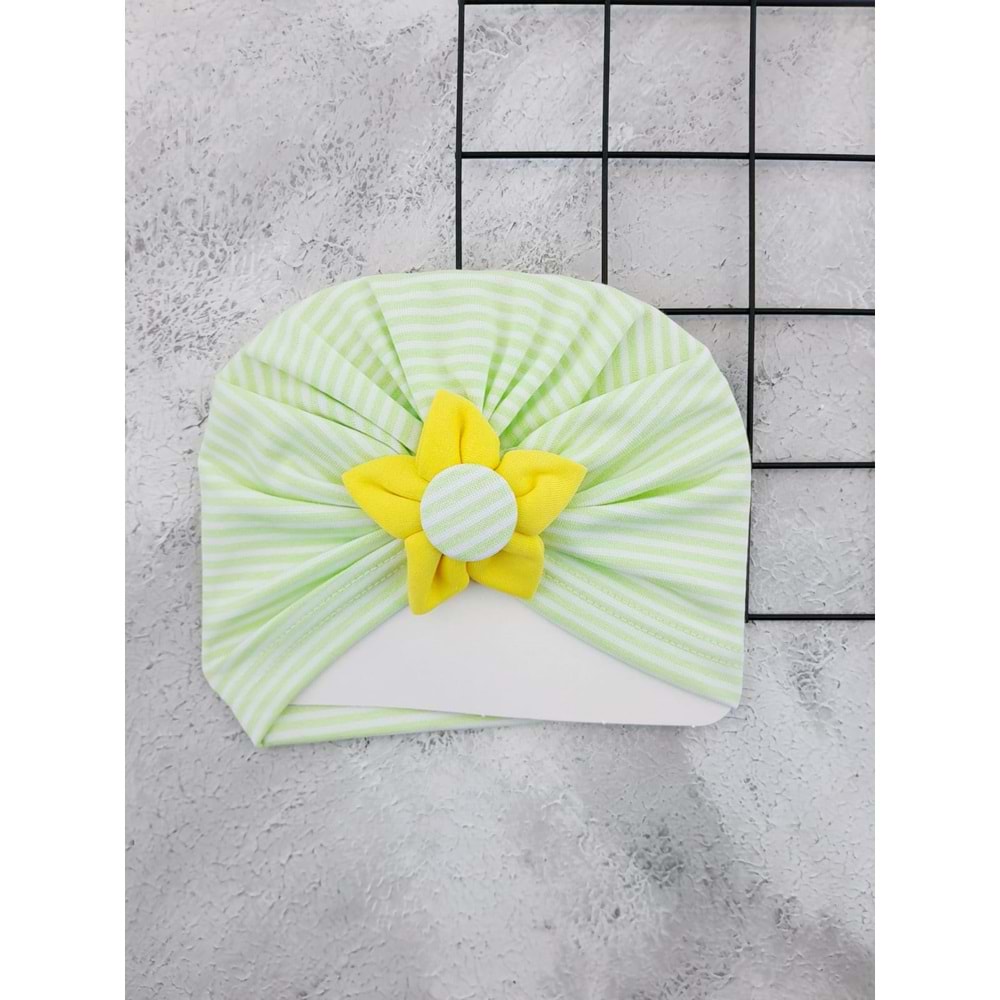 CAPMORE ÇİZGİLİ ÇİÇEK DESEN BONE - FISTIK YEŞİLİ - 6-18 AY