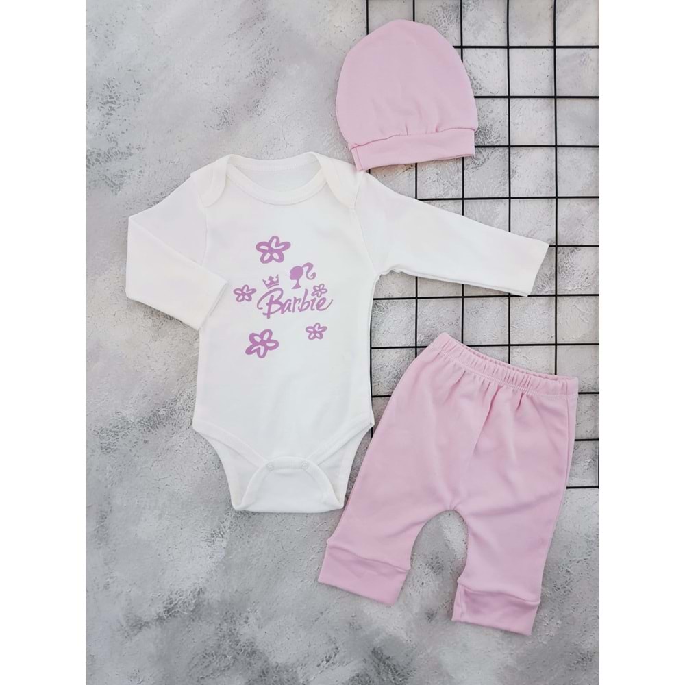 GÜLŞAH 0017 BARBİE BASKILI BADİ TAKIM - PEMBE - 12 AY