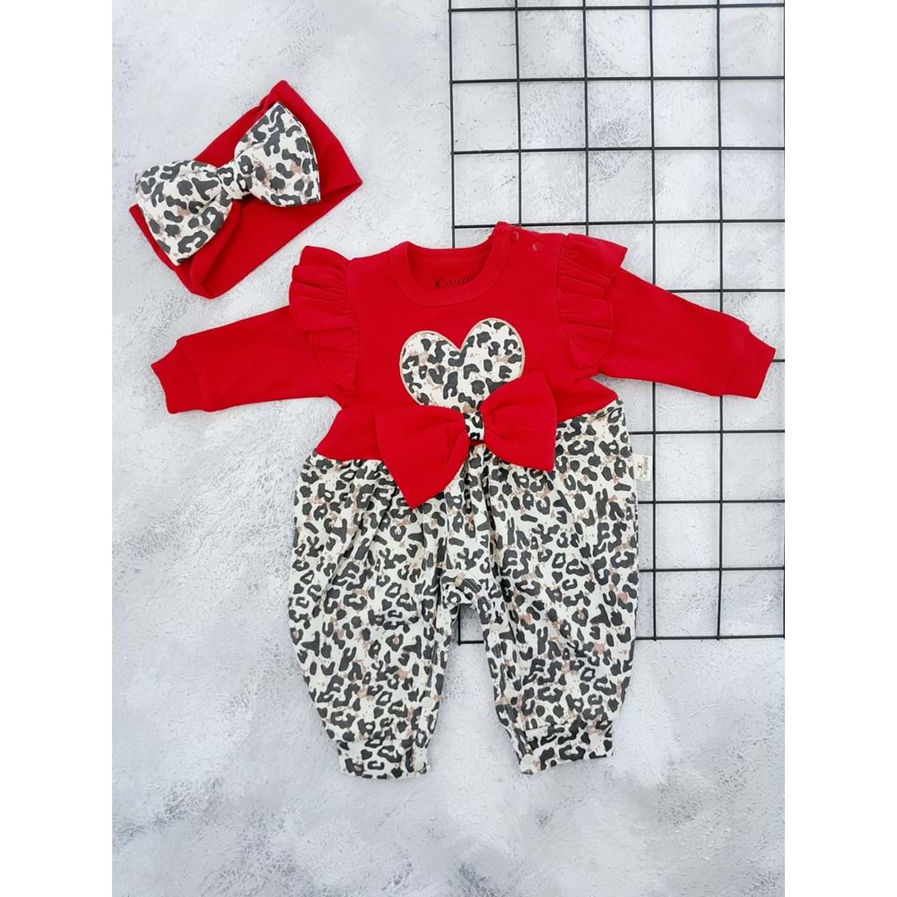 CAYZEN 1056 LEOPAR KALP NAKIŞLI TULUM - KIRMIZI - 0-3 AY