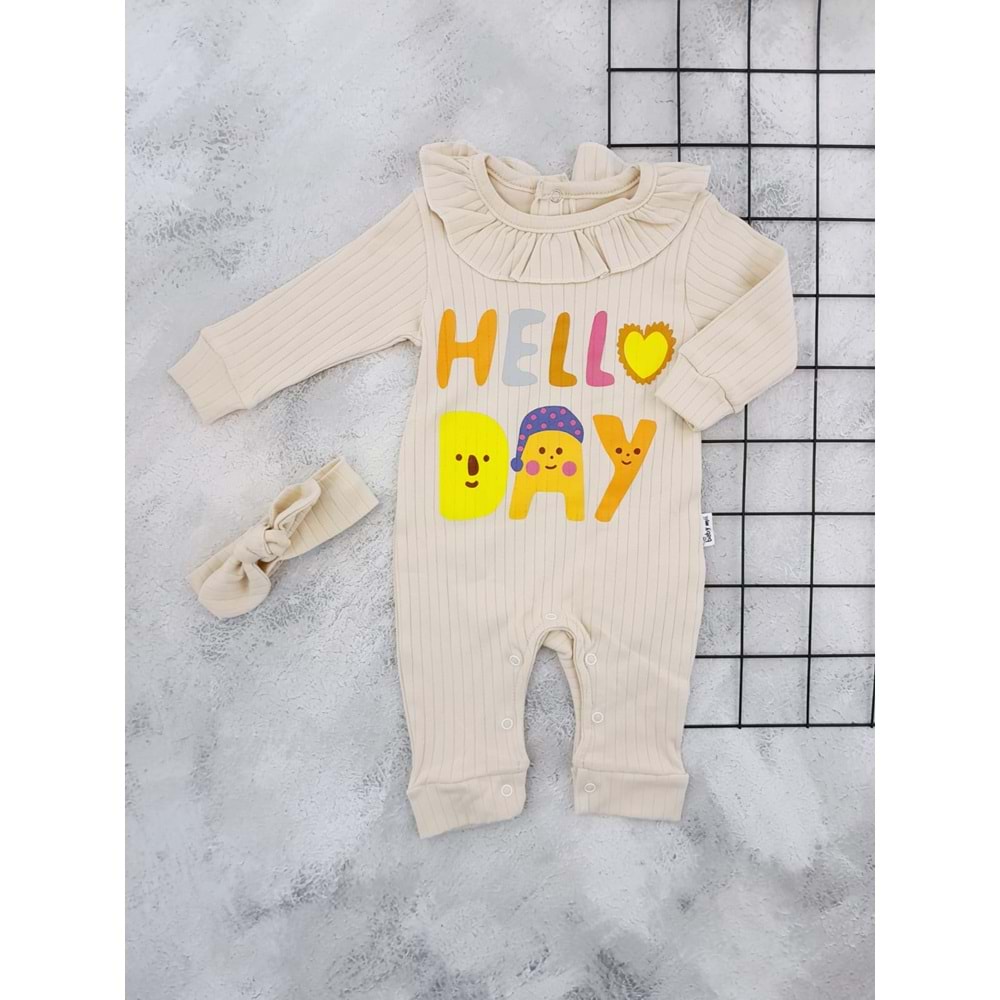 BABYMİİ 0236 HELLO DAY BASKILI MANŞETLİ TULUM - BEJ - 3-6 AY