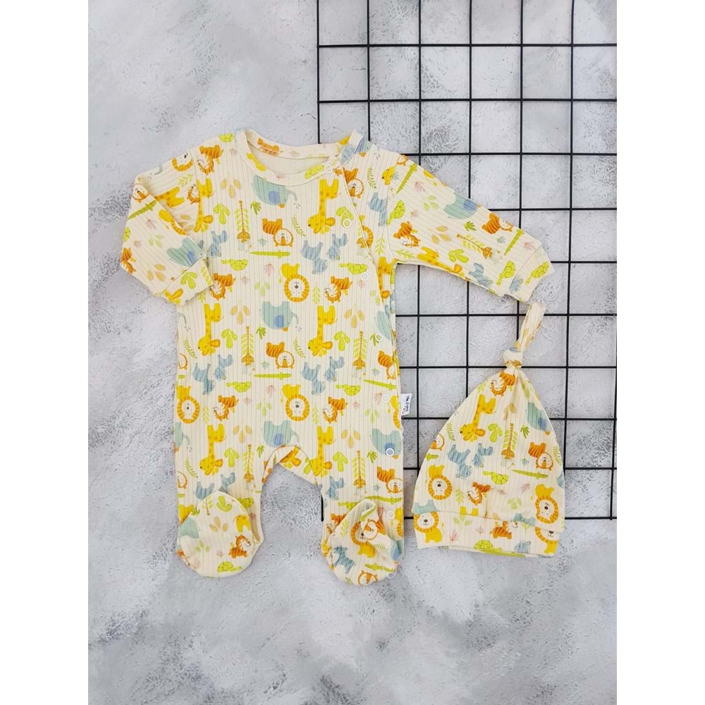 BABYMİİ 0215 PATİKLİ ASLAN BASKILI TULUM - BEJ - 3-6 AY