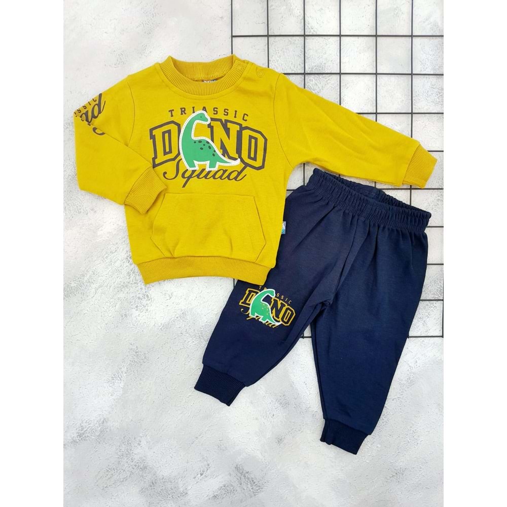 NAZAR 25686 DİNO BASKILI MEVSİMLİK TAKIM - HARDAL - 9 AY