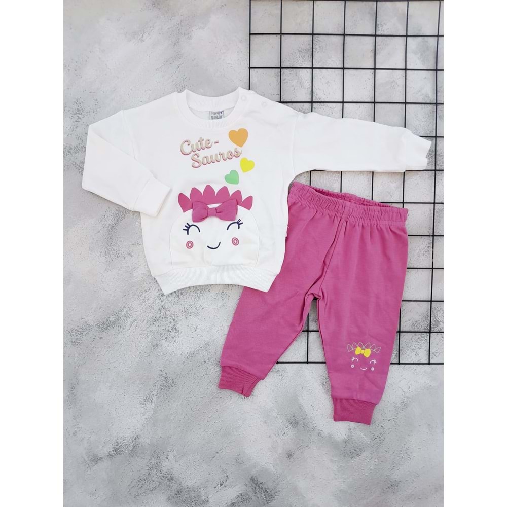 NAZAR 25748 CUTE SAUROS BASKILI MEVSİMLİK TAKIM - KREM - 9 AY