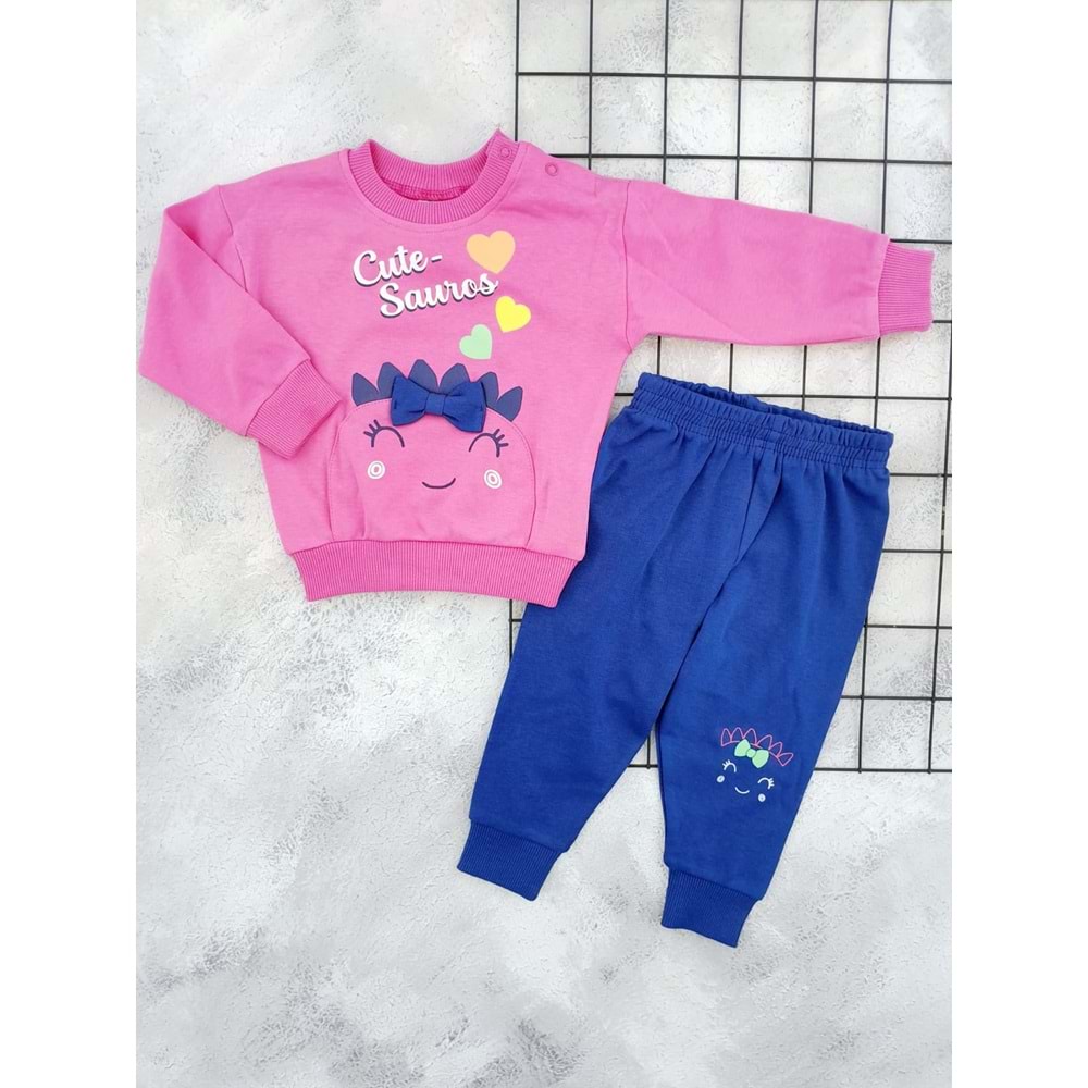 NAZAR 25748 CUTE SAUROS BASKILI MEVSİMLİK TAKIM - PEMBE - 9 AY