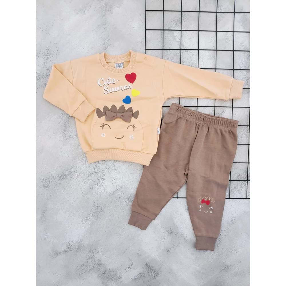 NAZAR 25748 CUTE SAUROS BASKILI MEVSİMLİK TAKIM - SOMON - 9 AY