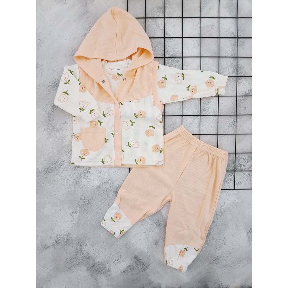 ÇAĞKON 2025 LALE KAPŞONLU 3 LÜ TAKIM - MÜRDÜM - 9-12 AY