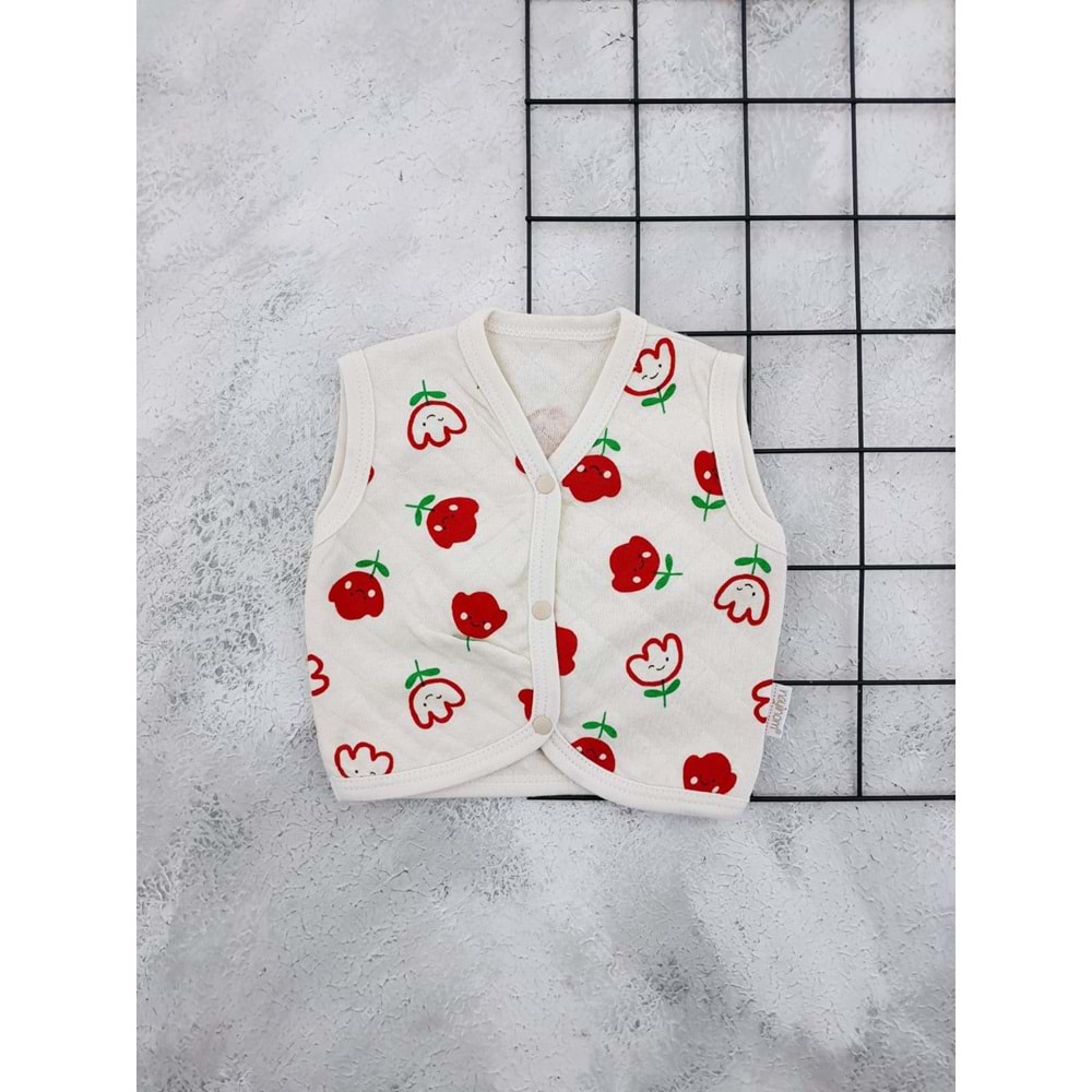 NAYİNOM 0211 LALE BASKILI BEBE YELEK - BEJ - 0 AY