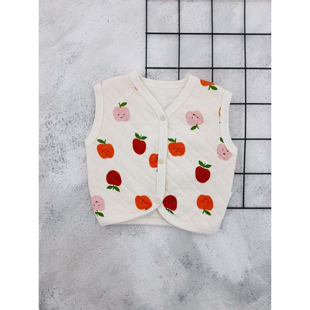 NAYİNOM 0207 ELMA BASKILI BEBE YELEK - BEJ - 0 AY