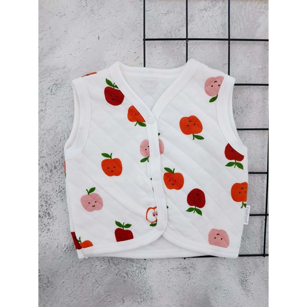 NAYİNOM 0207 ELMA BASKILI BEBE YELEK - KREM - 0 AY