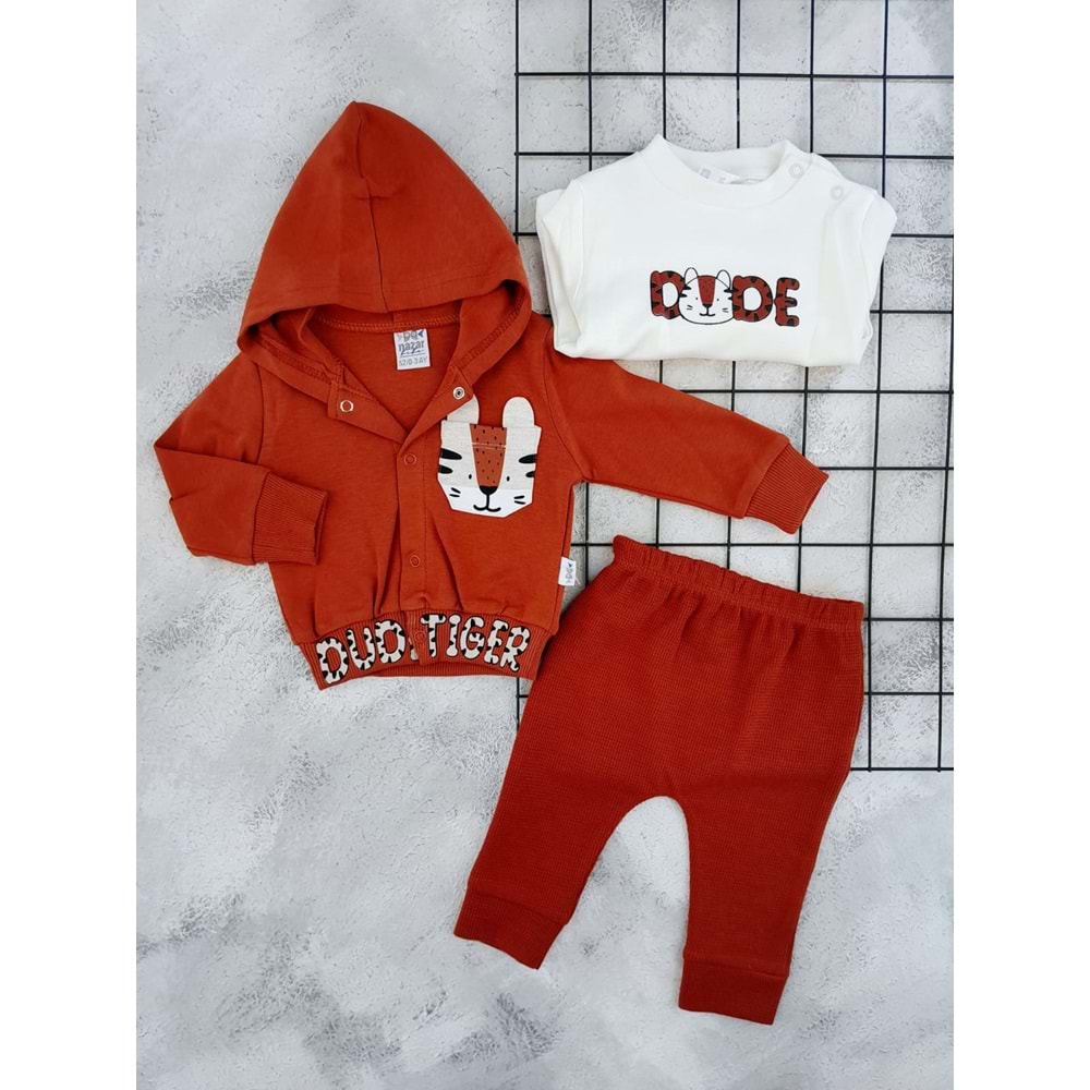 NAZAR 045 TİGER BASKILI 3 LÜ TAKIM - KİREMİT - 12 AY