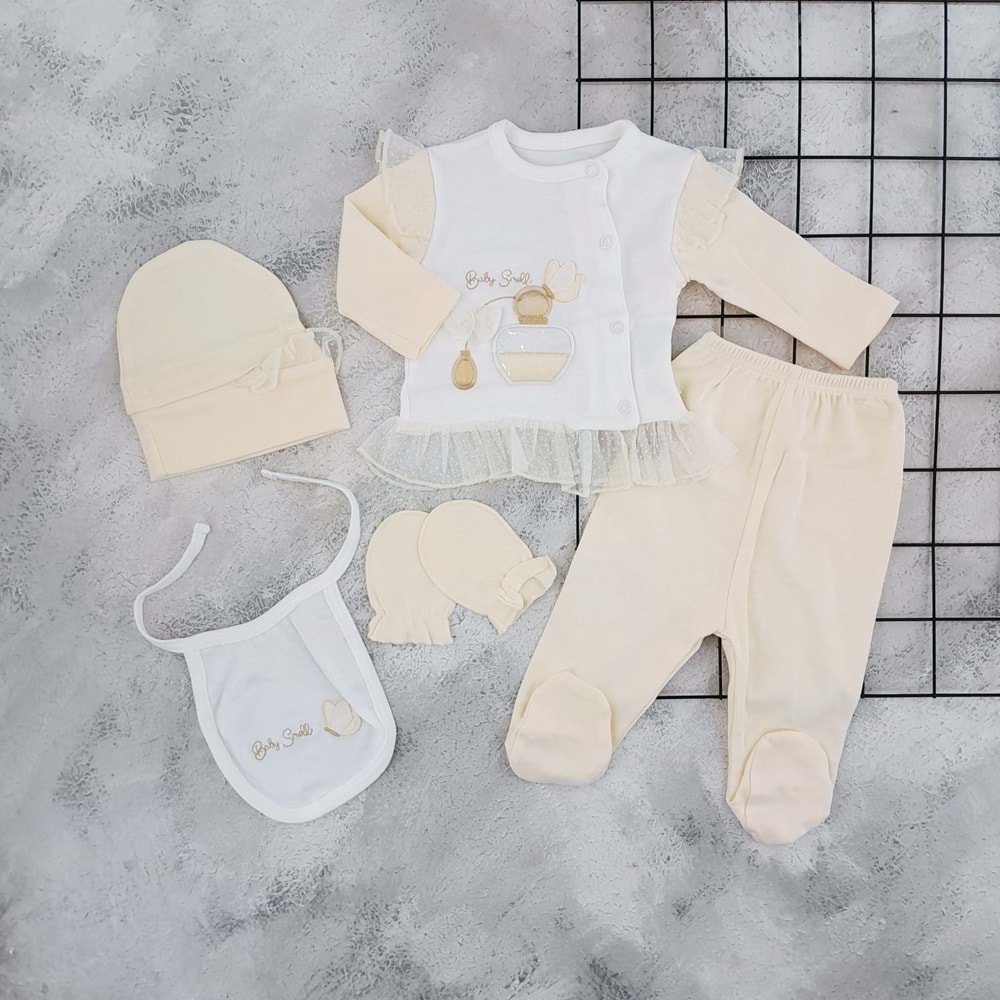 ÇİLEK 8009 PARFÜM NAKIŞLI 5 Lİ YENİDOĞAN TAKIM - KREM - 0-3 AY