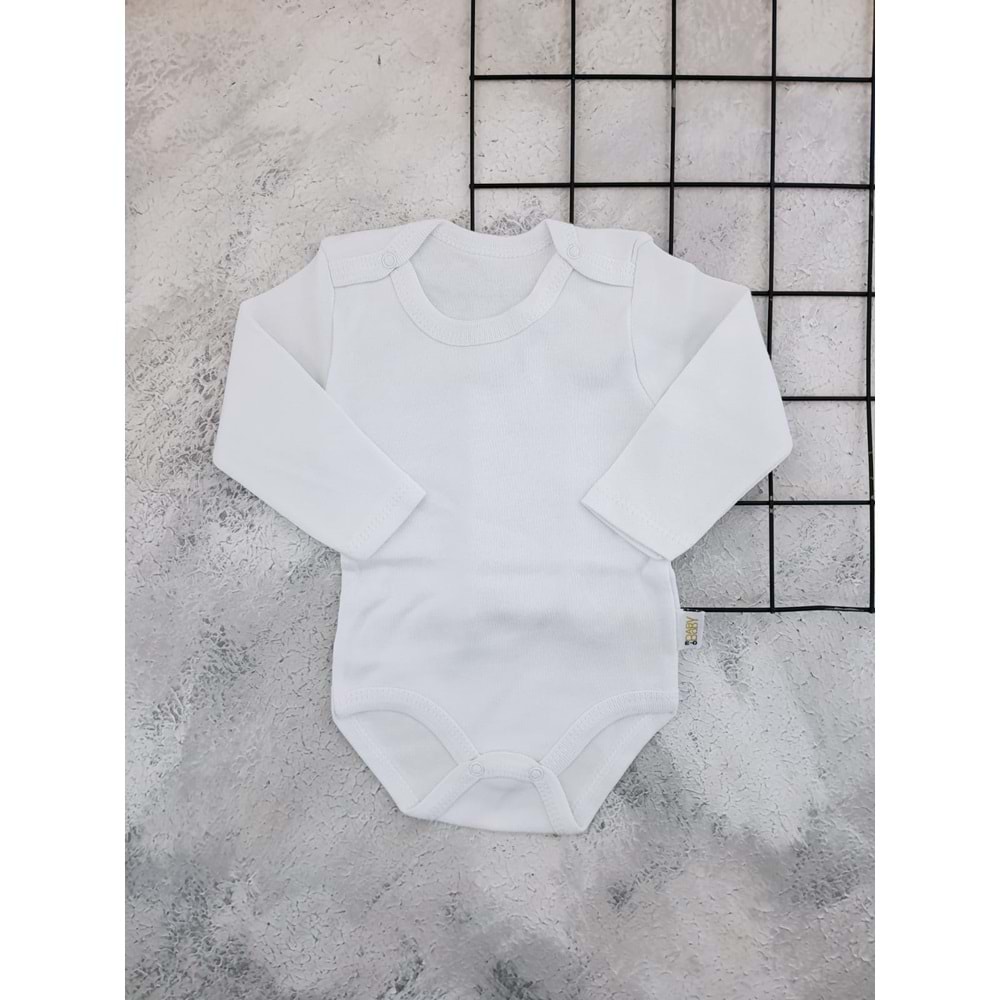 BABYBODY 4422 UZUNKOL DÜZ ÇITÇITLI BADİ - BEYAZ - 4 YAŞ