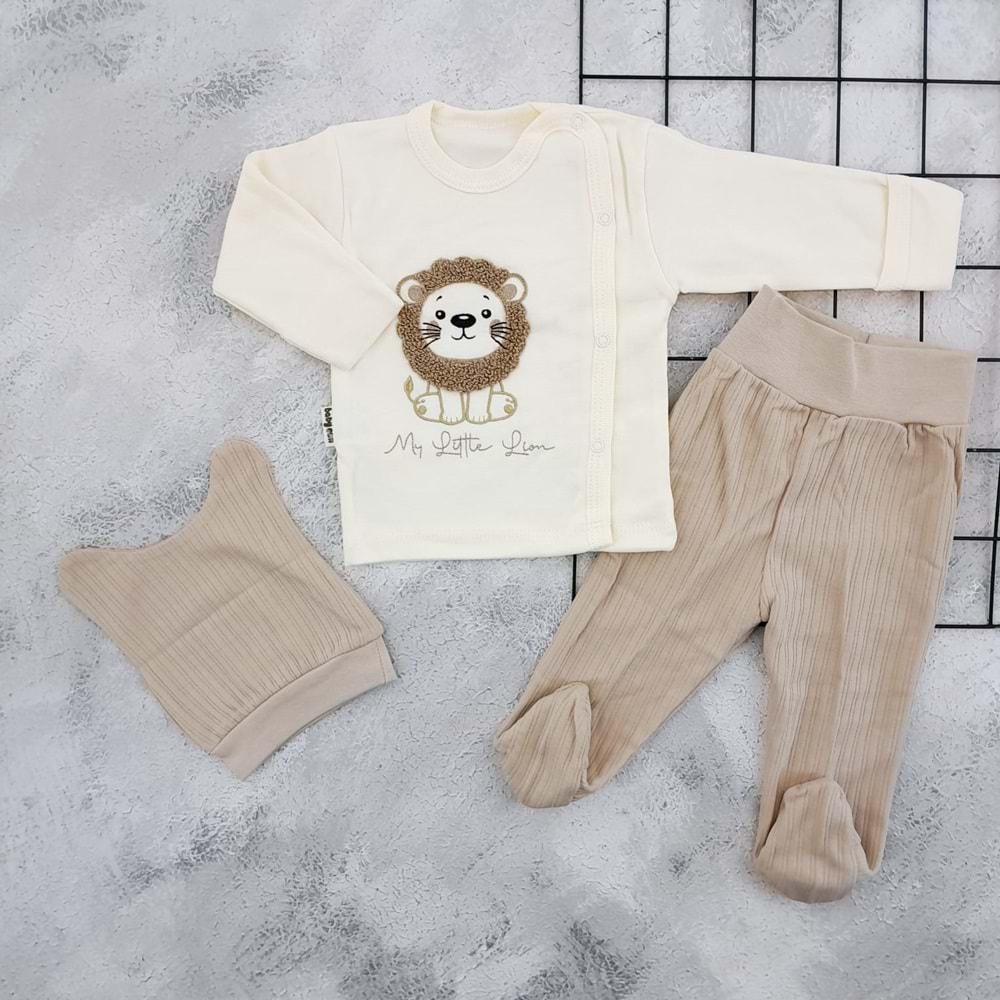BABYCAN 9403 SÜZENE ASLAN 3 LÜ ZIBIN TAKIM - KAHVE - 0-3 AY