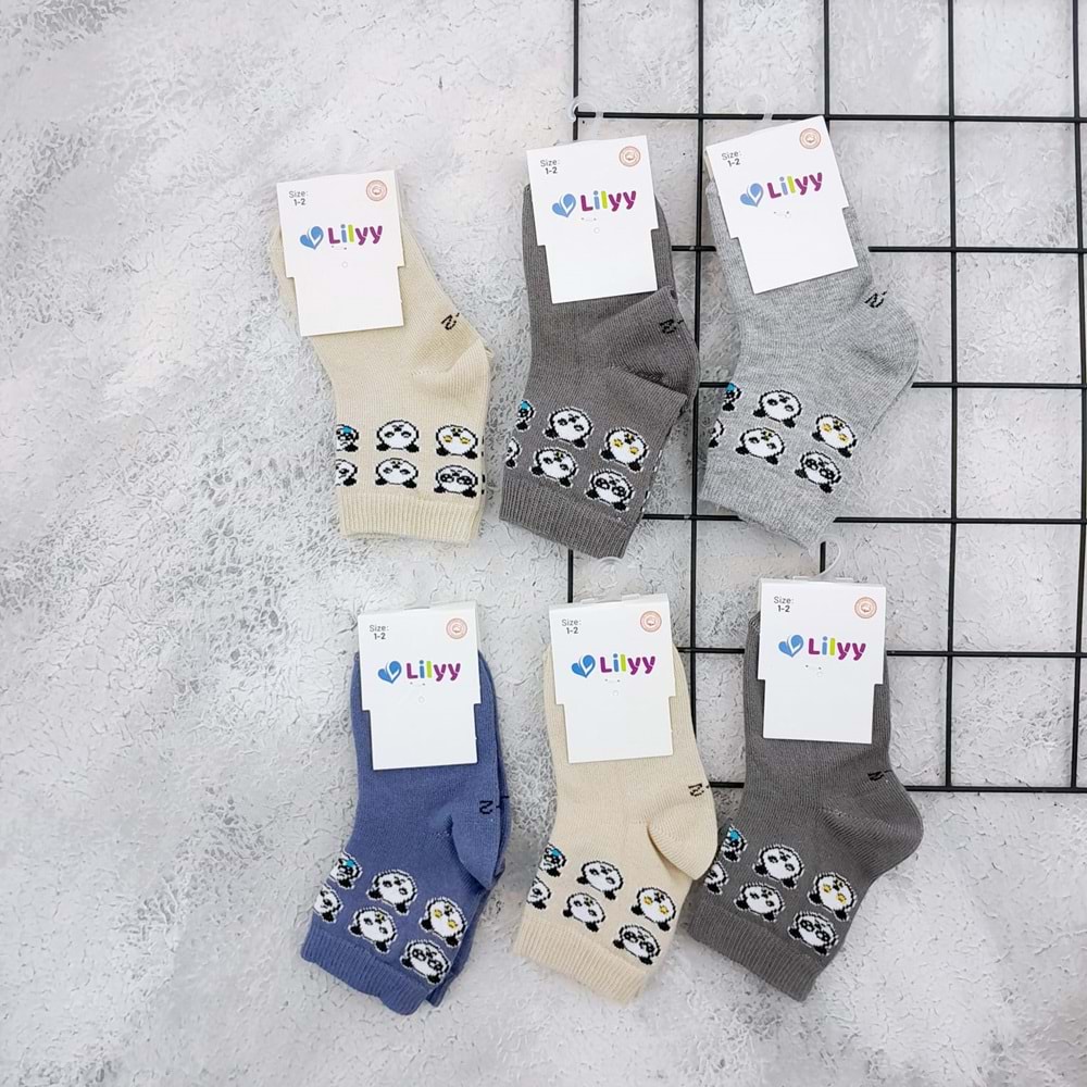 LİLYY 2825 PANDA BASKI 6 LI MEVSİMLİK ÇORAP - ASORTİ - 3-4 YAŞ