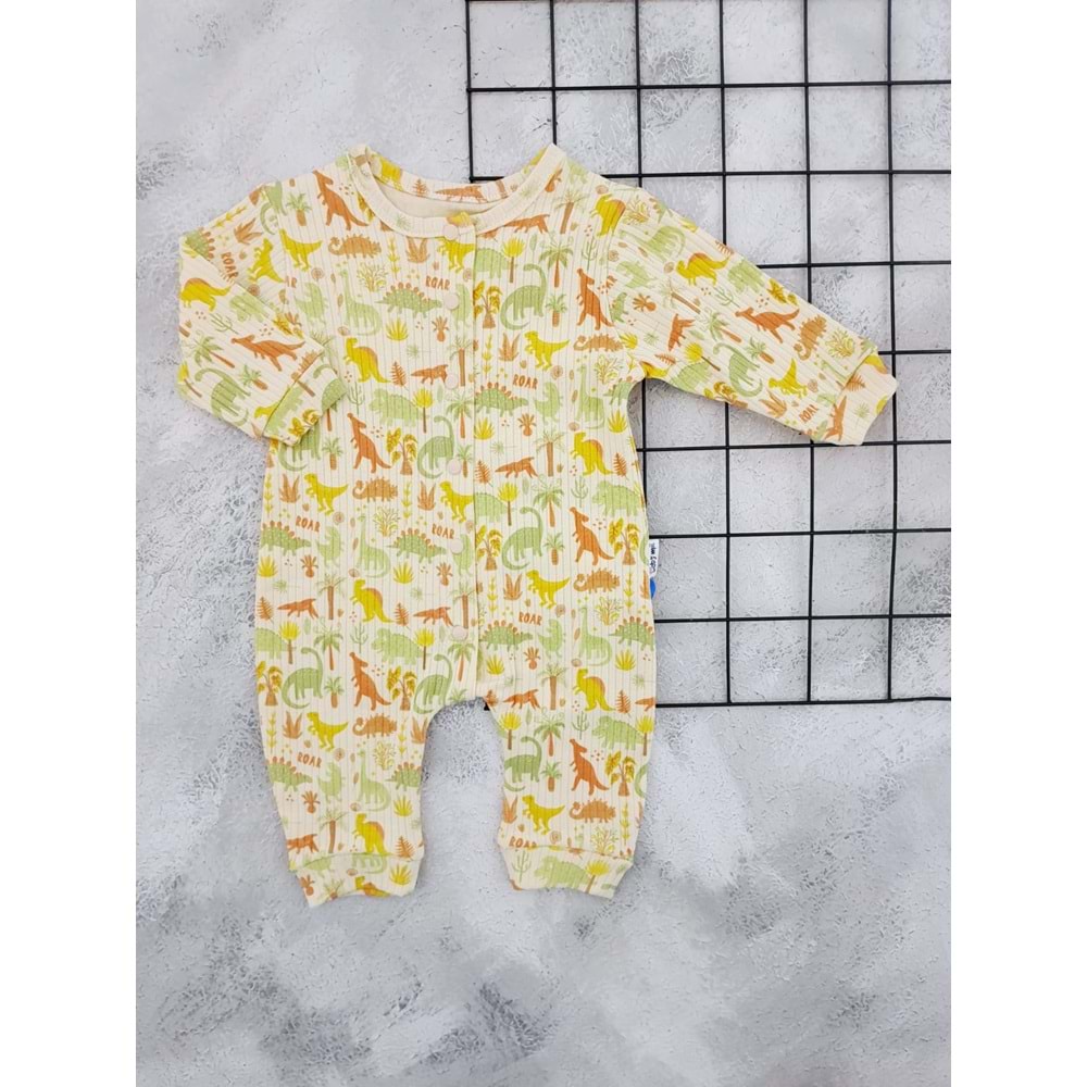 BABYMİİ 0225 DİNO BASKILI MANŞETLİ TULUM - BEJ - 6-9 AY