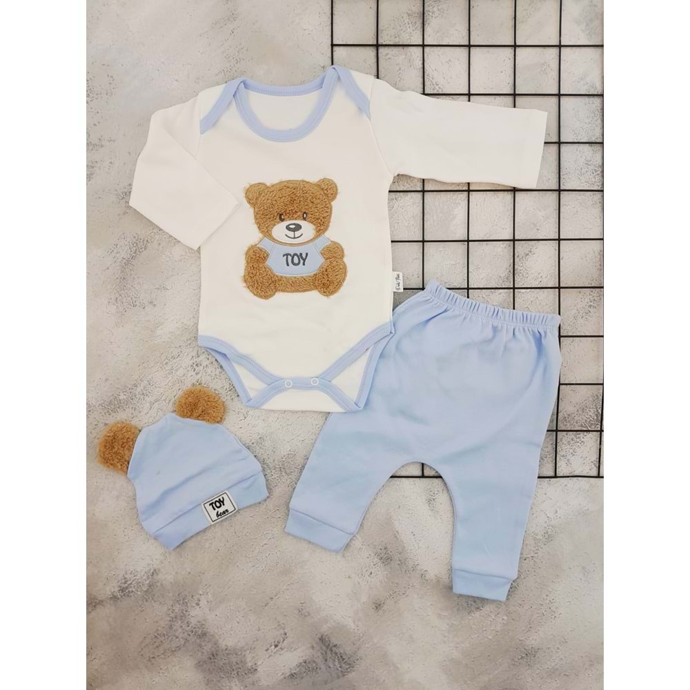 POLİFON 1735 TOY BEAR NAKIŞLI BADİ TAKIM - MAVİ - 6-9 AY