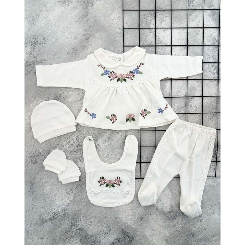 BABY ZUHU 0971 ÇİÇEK NAKIŞLI 5 Lİ ZIBIN SET - BEYAZ