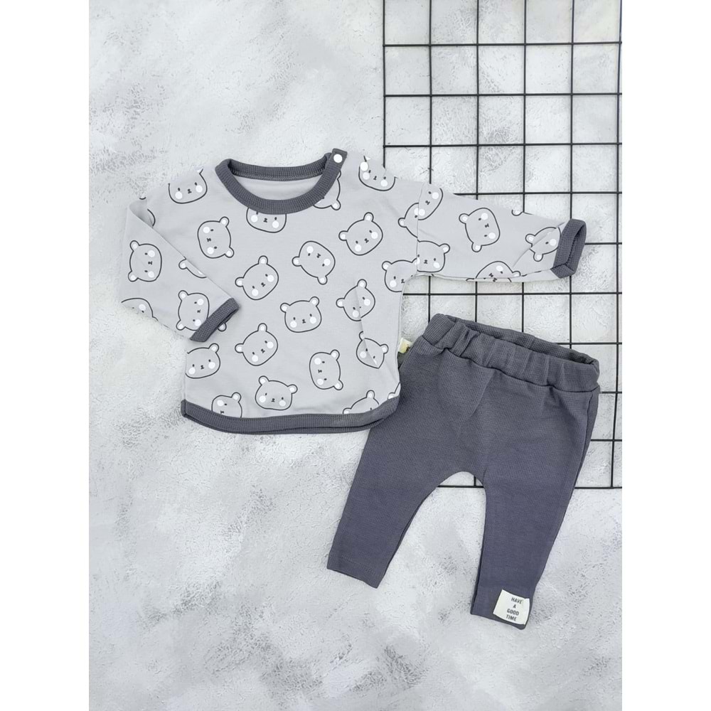 AİRBABY 137 WAFFLE AYI BASKILI MEVSİMLİK TAKIM