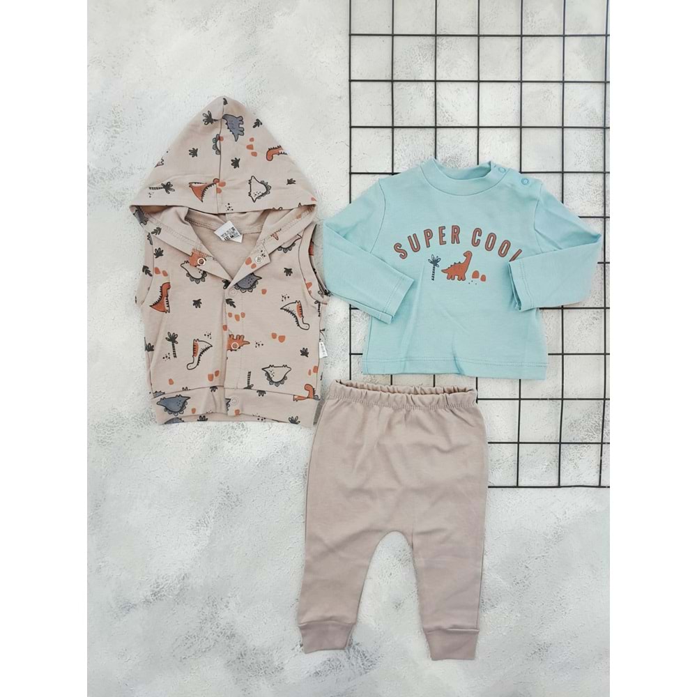 NAZAR 063 DİNOZOR BASKILI 3 LÜ TAKIM - KAHVE - 3 AY