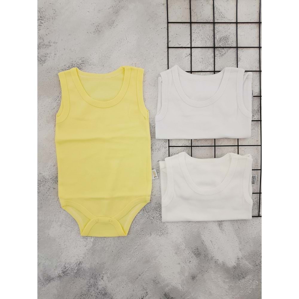 BEBEMER ASKILI 3 LÜ BADİ SET - SARI BEYAZ KREM - 12 AY