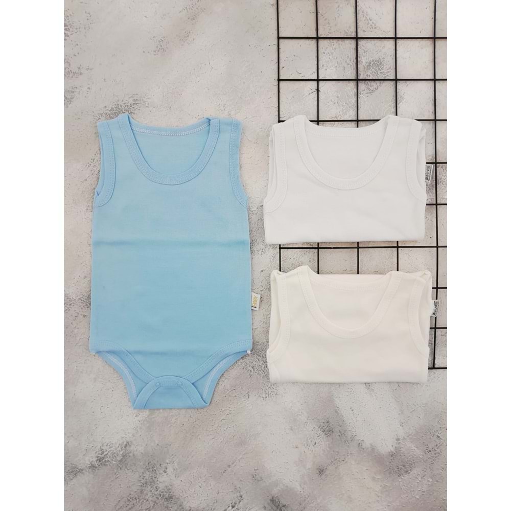 BEBEMER ASKILI 3 LÜ BADİ SET - MAVİ BEYAZ KREM - 18 AY