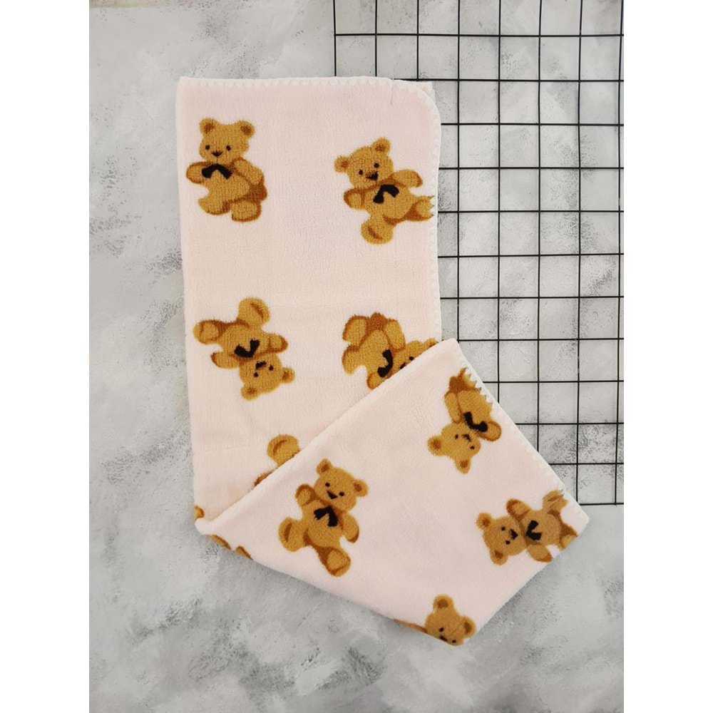 BEBİTOF 95076 AYI DESEN WELSOFT BATTANİYE 90*100 - PEMBE