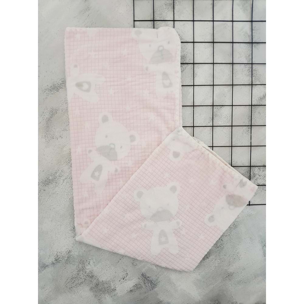 BEBİTOF 95083 AYICIK KADİFE BATTANİYE 90*100 - PEMBE