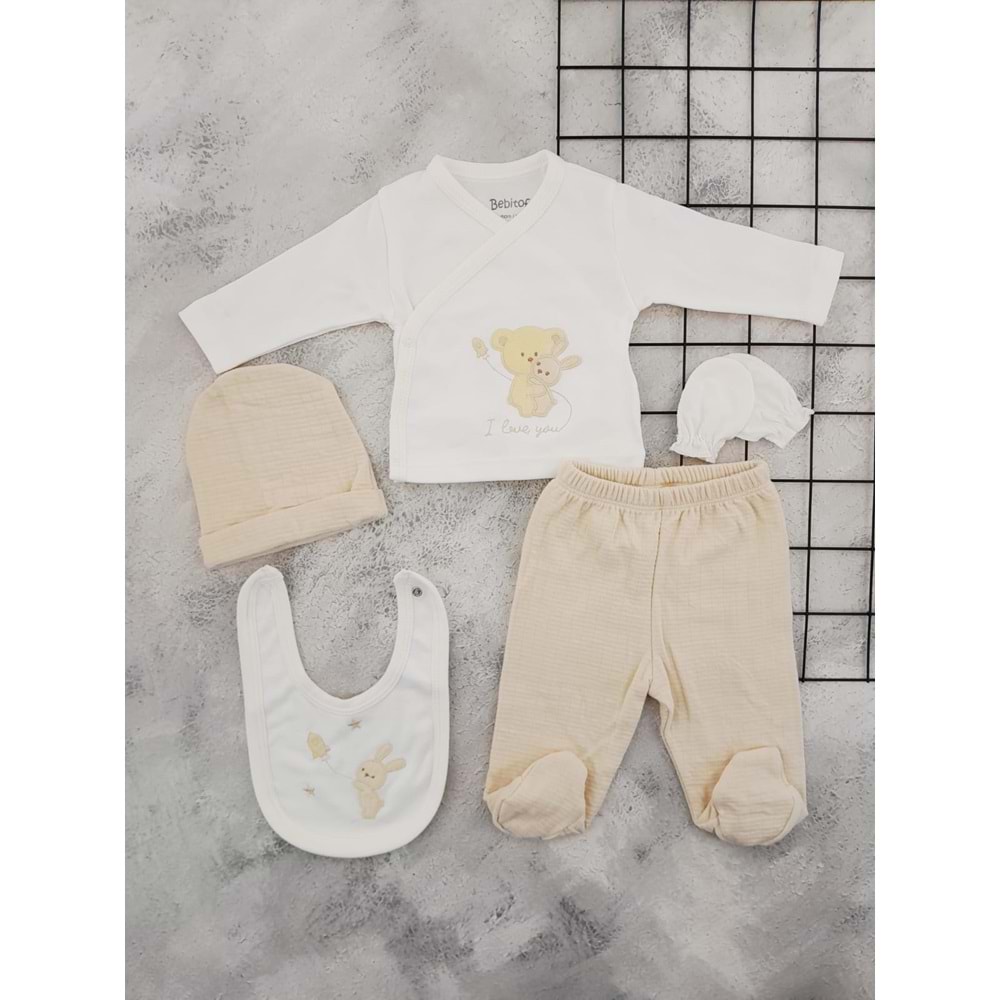 BEBİTOF 20123 SARILAN AYICIK 5 Lİ ZIBIN TAKIM - BEJ - 0-3 AY