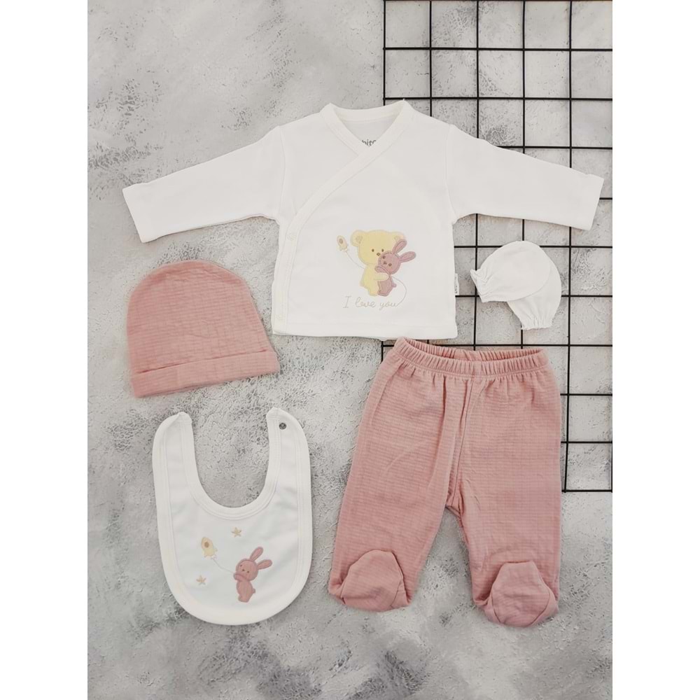 BEBİTOF 20123 SARILAN AYICIK 5 Lİ ZIBIN TAKIM - PUDRA - 0-3 AY