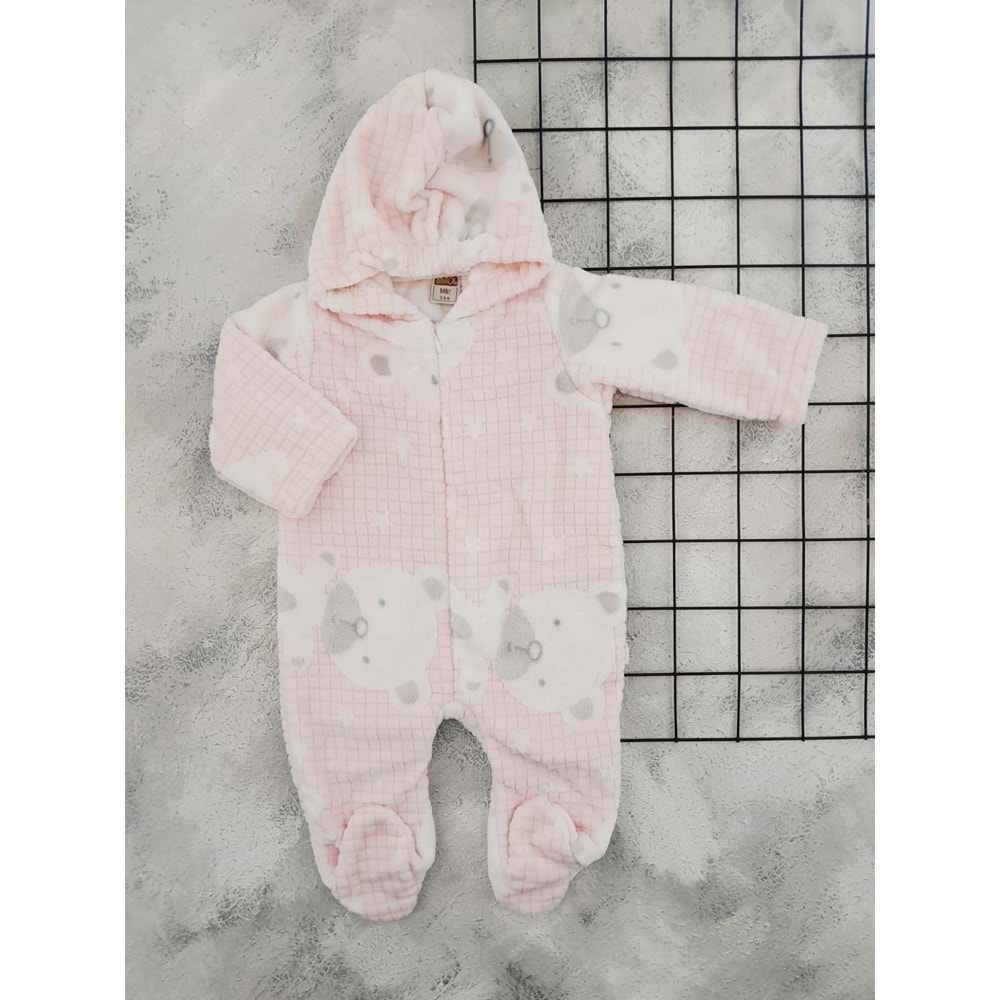 BEBİTOF 70324 AYICIK DESEN PATİKLİ KADİFE TULUM - PEMBE - 3-6 AY
