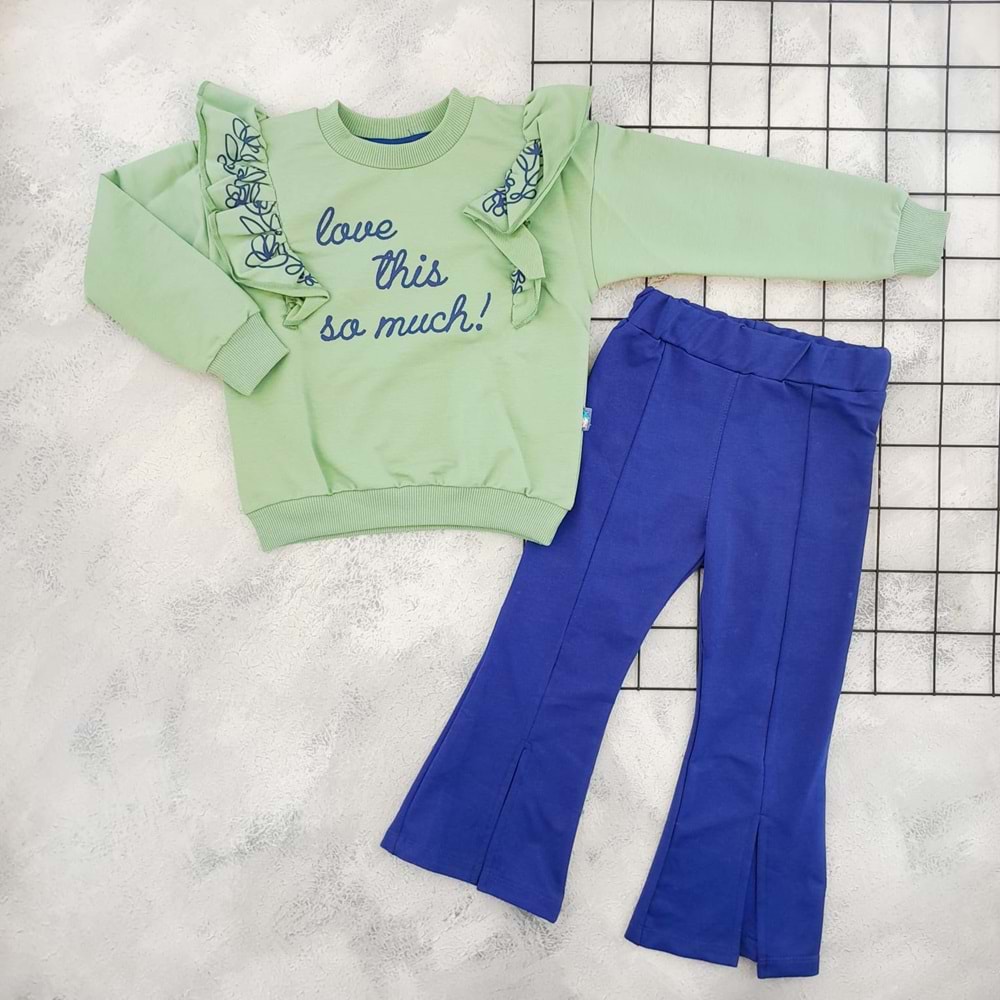 NAZAR 25134 LOVE BASKILI MEVSİMLİK TAKIM - YEŞİL - 5 YAŞ