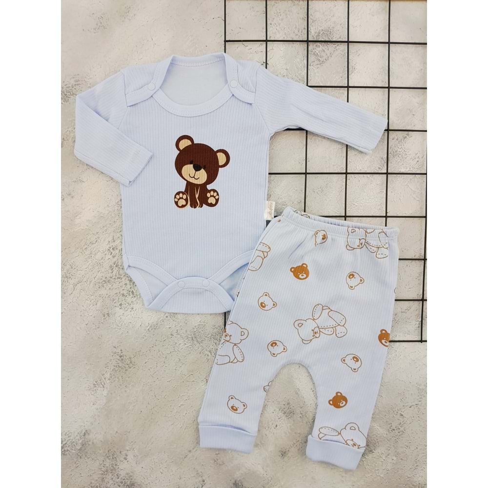 NAYİNOM 2418 AYICIK BASKILI 2 Lİ BADİ TAKIM - MAVİ - 0-3 AY