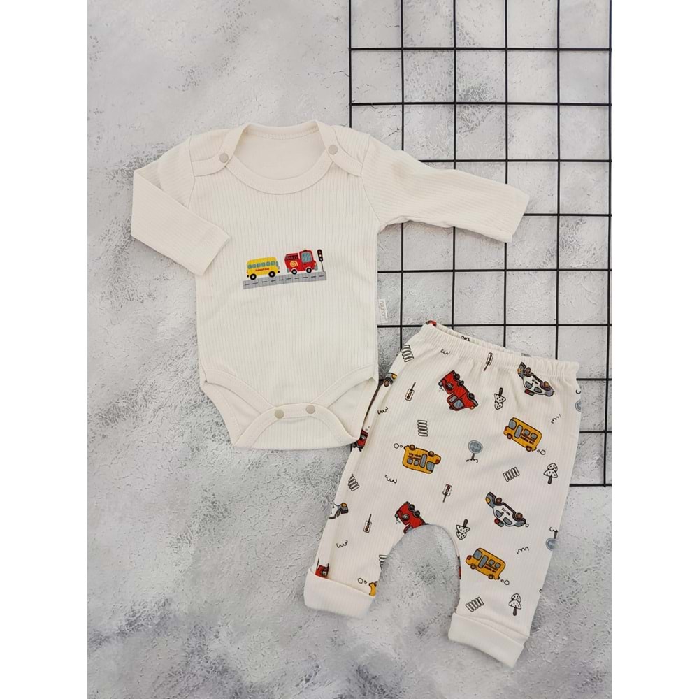 NAYİNOM 2423 ARABALAR 2 Lİ BADİ TAKIM - BEJ - 6-9 AY