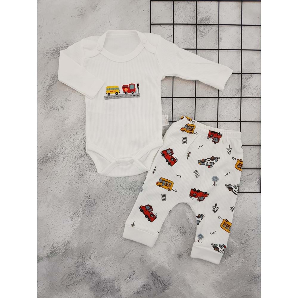 NAYİNOM 2423 ARABALAR 2 Lİ BADİ TAKIM - KREM - 6-9 AY