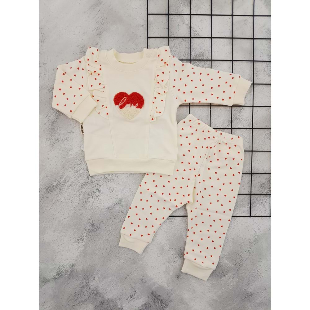 BABYCAN 2122 KALP NAKIŞLI MEVSİMLİK TAKIM - KREM - 6-9 AY