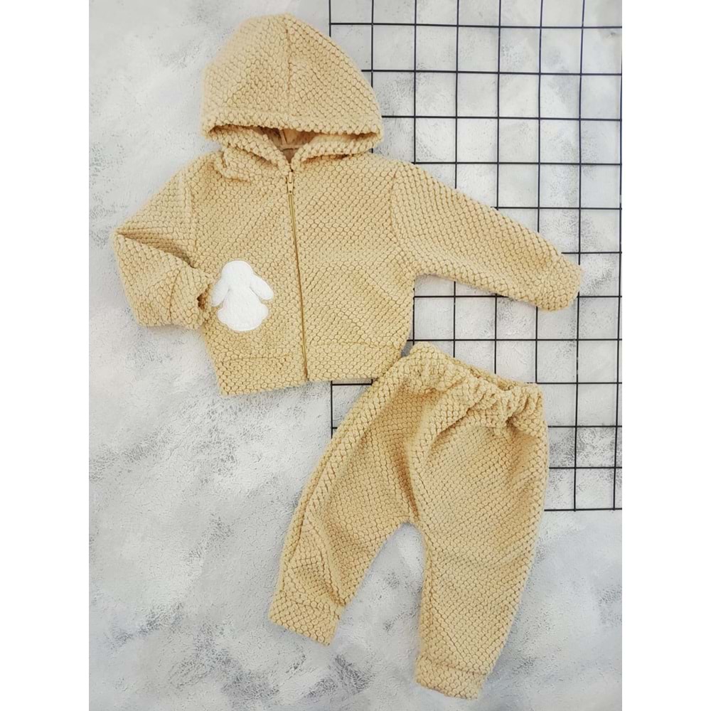 MİLLİON 4297 TAVŞAN NAKIŞLI ÖRME POLAR TAKIM - KAHVE - 3 AY
