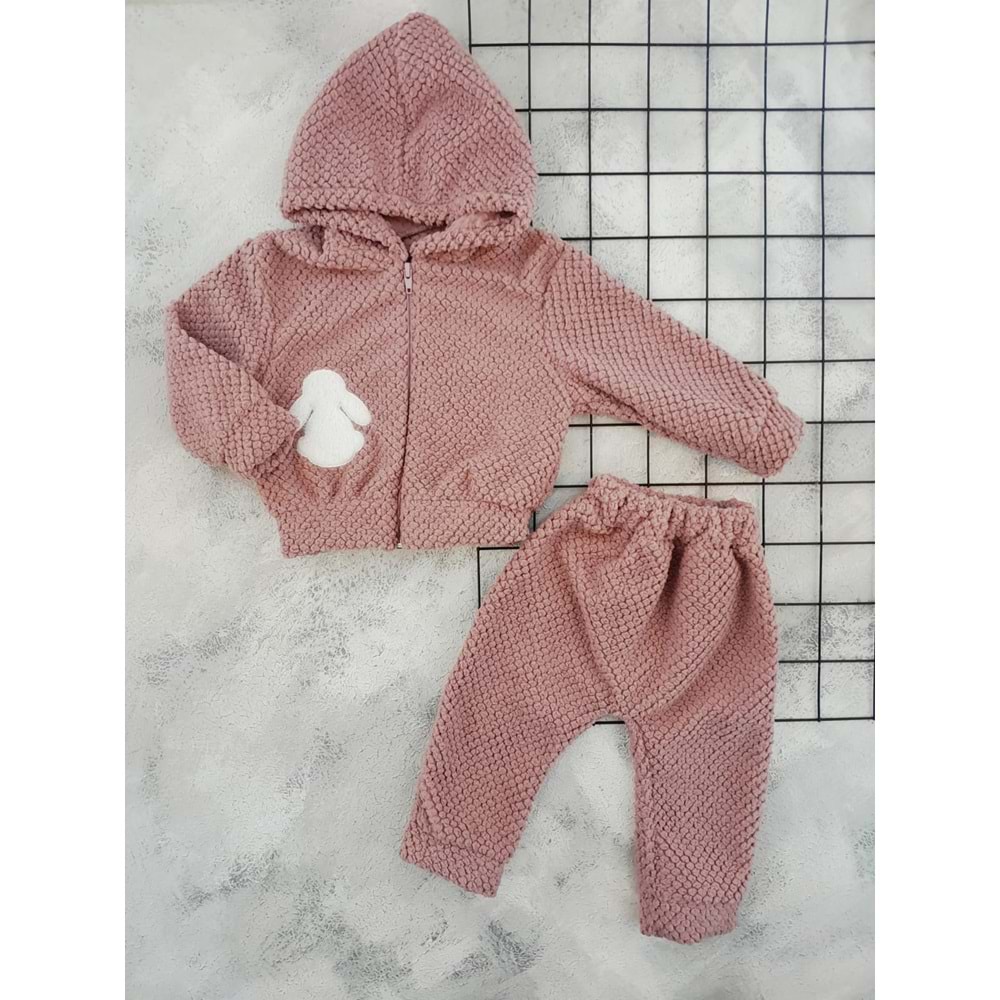 MİLLİON 4297 TAVŞAN NAKIŞLI ÖRME POLAR TAKIM - MÜRDÜM - 6 AY