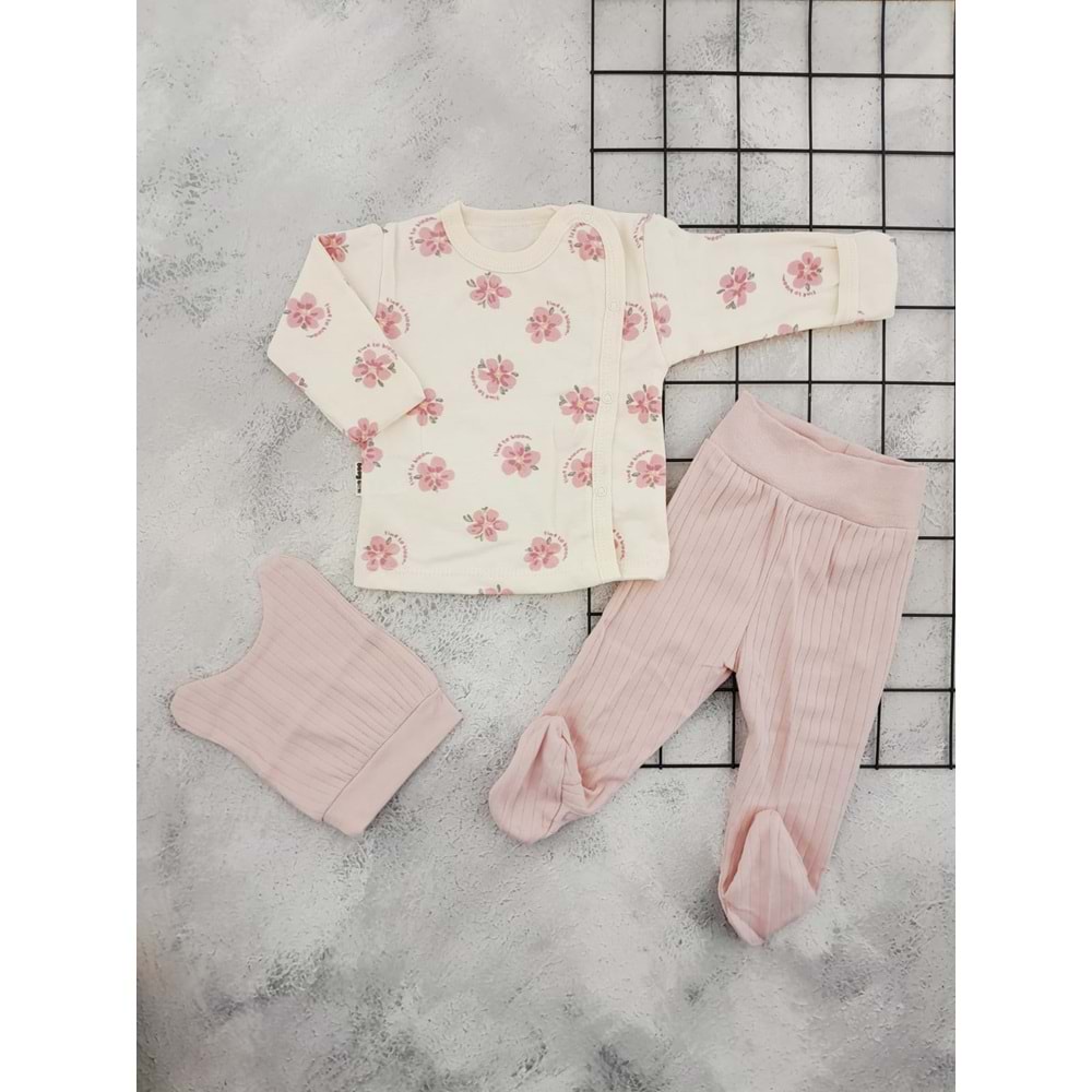 BABYCAN 9421 ÇİÇEK 3 LÜ ZIBIN TAKIM - MÜRDÜM - 0-3 AY