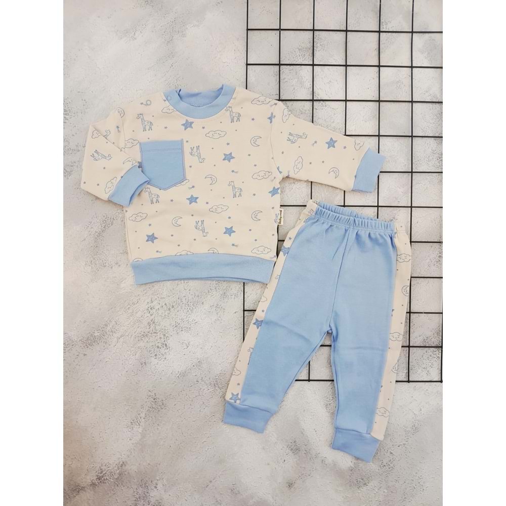 BABYCAN 2125 CEPLİ ZÜRAFA PİJAMA TAKIM - MAVİ - 3-6 AY