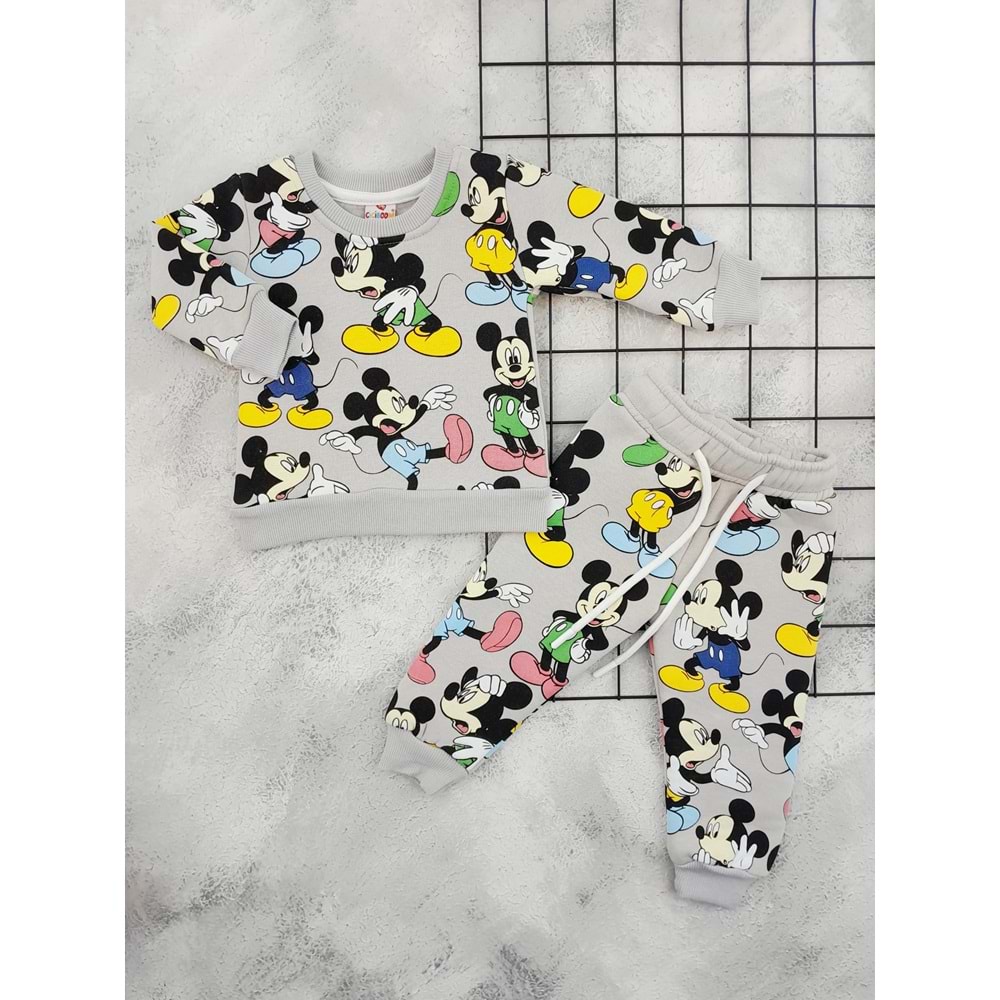 CİCİBOM 1917 MİCKEY BASKILI 3 İP TAKIM - GRİ - 9 AY