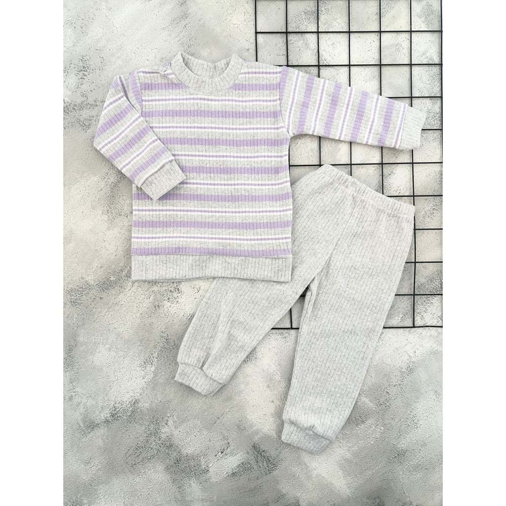 BEBEMER 9999 RENKLİ ÇİZGİLİ İÇLİK TAKIM - LİLA - 4 YAŞ