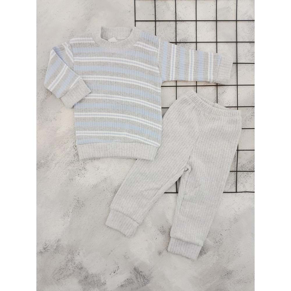 BEBEMER 9999 RENKLİ ÇİZGİLİ İÇLİK TAKIM - MAVİ - 6 AY