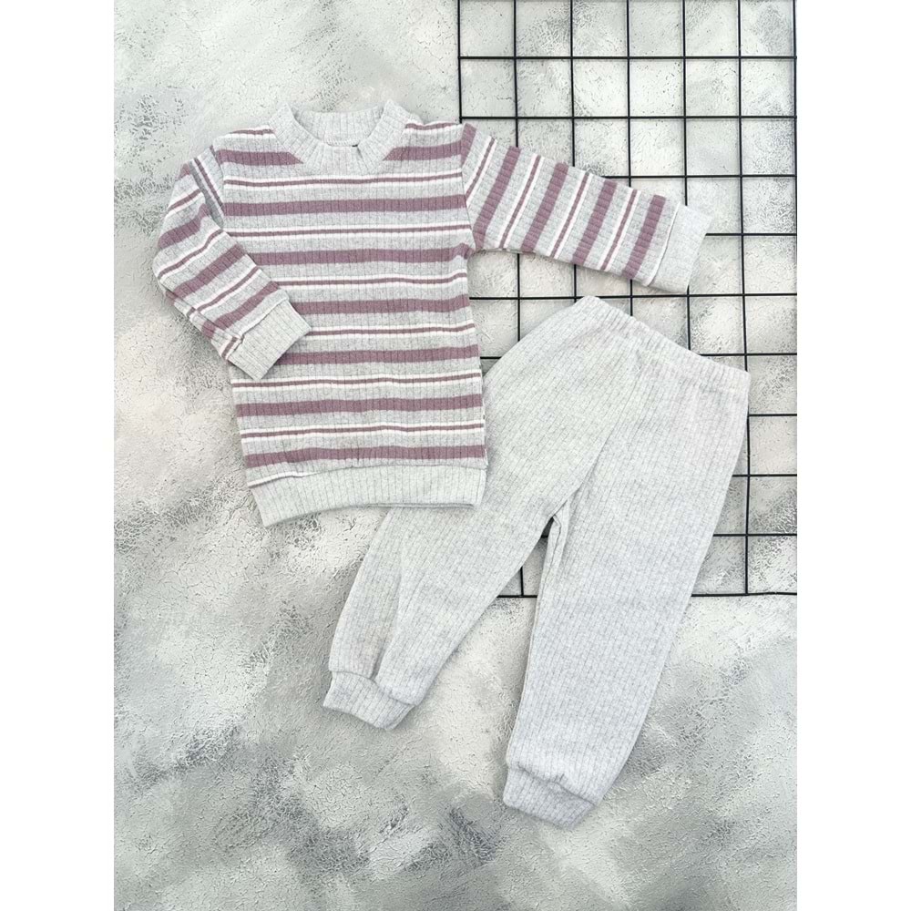 BEBEMER 9999 RENKLİ ÇİZGİLİ İÇLİK TAKIM - MÜRDÜM - 18 AY