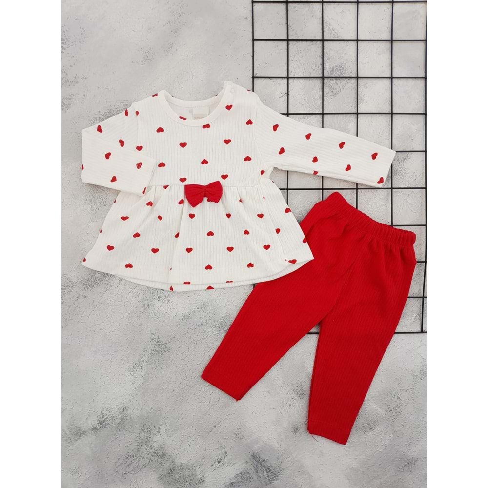 NİKUBY 46287 MİNİK KALP BASKILI MEVSİMLİK TAKIM - KIRMIZI - 6 AY