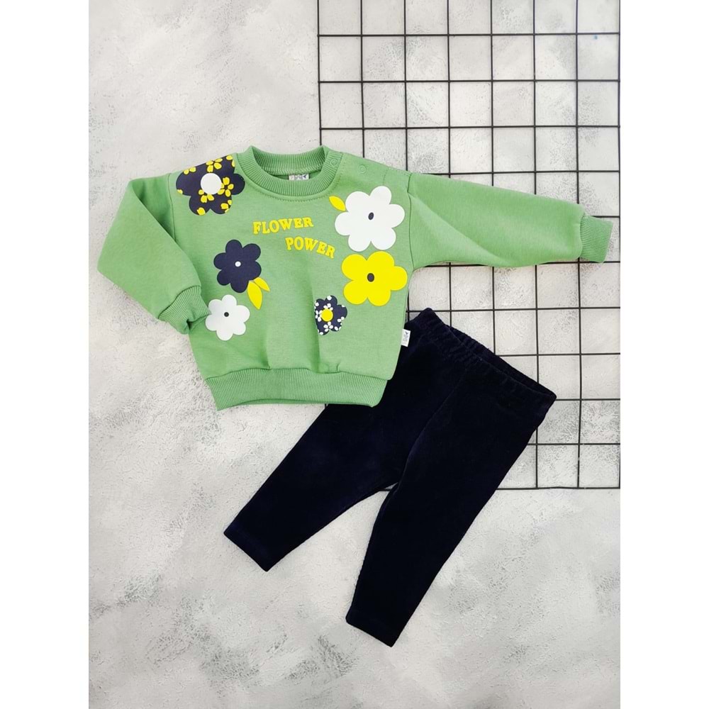 NAZAR 25952 FLOWER POWER BASKILI 3 İP TAKIM - YEŞİL - 9 AY