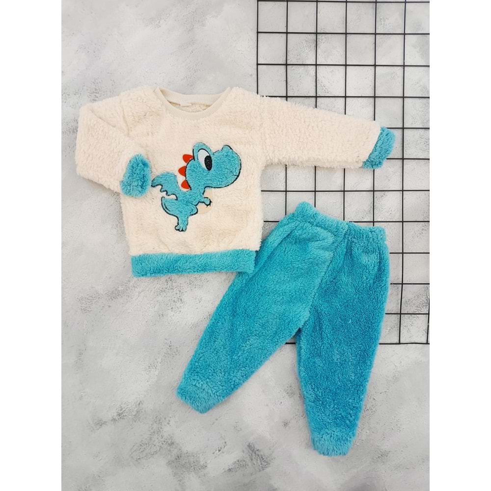 GİDDY KİDS 6844 DİNOZOR NAKIŞLI WELSOFT TAKIM - TURKUAZ - 18 AY