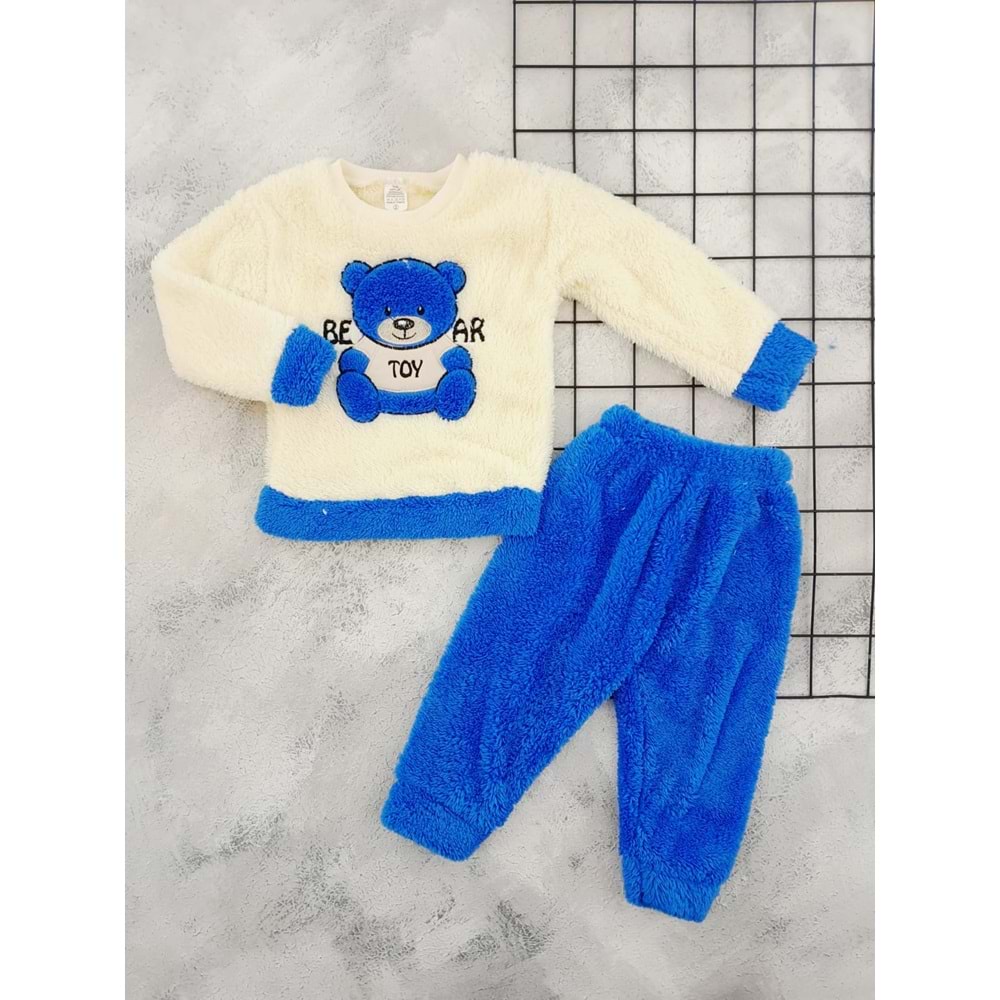 GİDDY KİDS 6843 BEAR NAKIŞLI WELSOFT TAKIM - SAX MAVİ - 12 AY