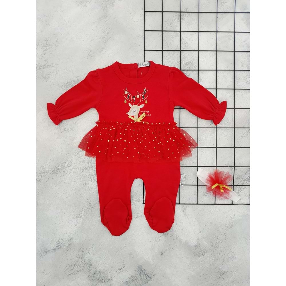 MİNİBORN 6354 CHRISTMAS PATİKLİ TULUM - KIRMIZI - 0-3 AY